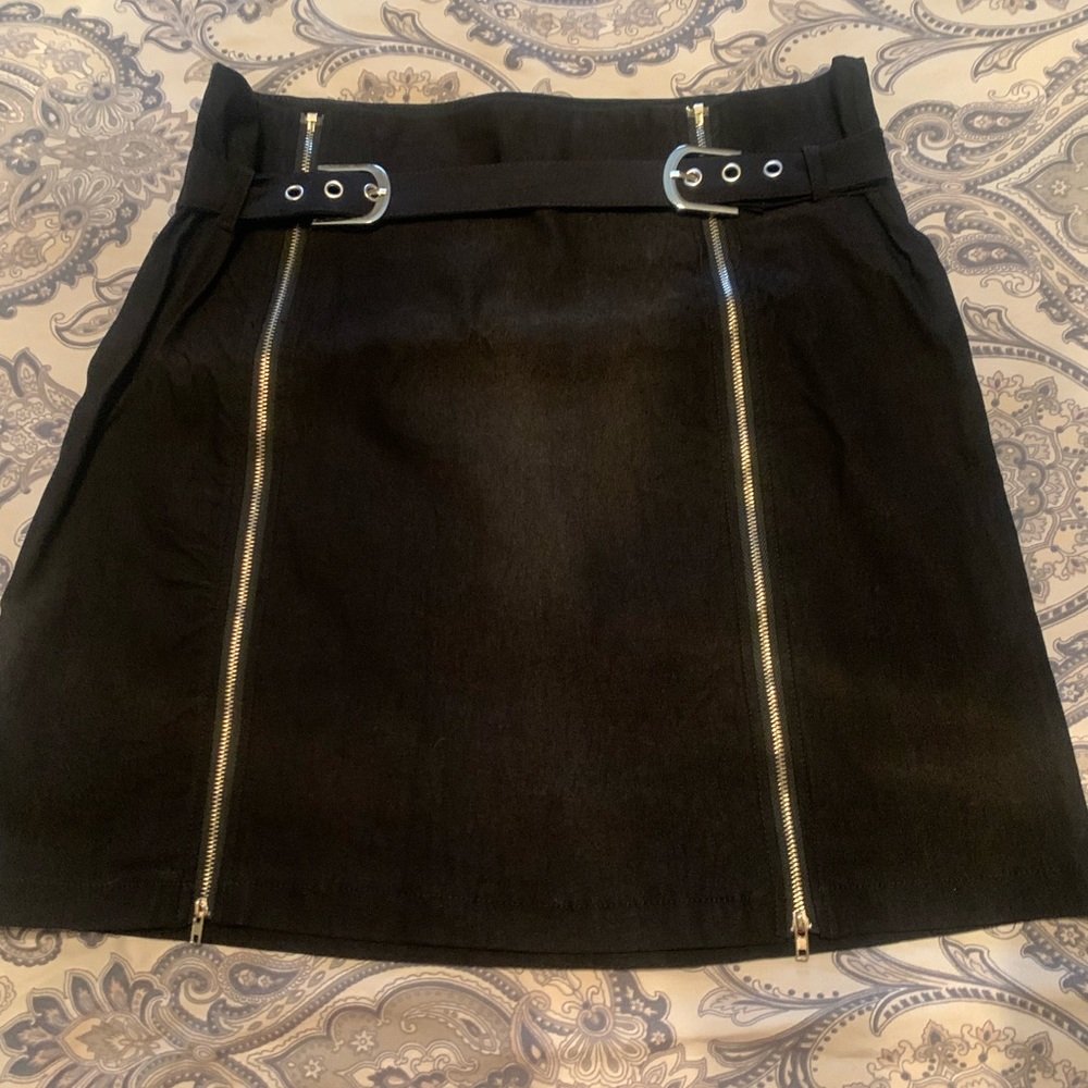Black Split Hem Zip Mini Skirt, Size XL